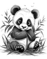 linda bebé panda sentado conjunto diseño en un blanco antecedentes. negro y blanco bebé panda ilustración. panda cachorro con hermosa ojos. bebé panda ilustración en un blanco antecedentes. ai generado. foto