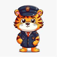 Tiger Policeman cartoon. Tiger cub wearing police dresses. Tiger police cartoon design on white backgrounds. Cartoon characters and tiger cubs with happy faces. Tiger illustration set. . photo