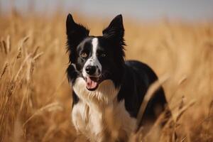 frontera collie perro en un trigo campo. selectivo enfocar. ai generado foto