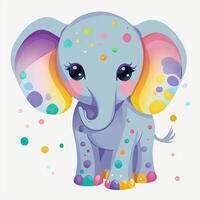 linda elefante bebé dibujos animados haz diseño. vistoso bebé elefante dibujos animados con color salpicaduras vistoso elefante sentado conjunto diseño para niños colorante paginas ai generado. foto