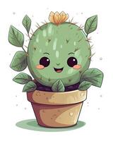 bebé cactus sonriente haz ilustración. linda cactus ilustración colección en un blanco antecedentes. linda cactus bebé planta Arte haz con flores para adultos y niños. ai generado. foto