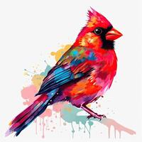 vistoso rojo pájaro colección para niño. hermosa rojo pájaro ilustración en un blanco antecedentes. vistoso pájaro con un color chapoteo. hermosa pájaro diseño para niños. ai-generado. foto