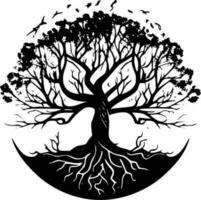 árbol de vida, negro y blanco vector ilustración