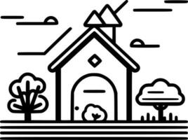 Farm, Black and White Vector illustration