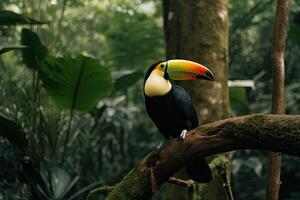 Toucan sitting on a branch in the jungle. Toco Toucan. a toucan sitting on a branch in the jungle, photo