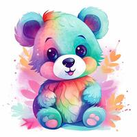 Colorful baby bears set sitting on a white background. Baby panda smiling collection design for a coloring page. Cute happy baby bear illustration with colorful shades. AI-Generated. photo