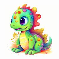 Colorful baby dinosaur sitting and smiling. Cute baby dinosaur bundle illustration on a white background. Beautiful baby dinosaur illustration for kids. Cute colorful dinosaur design. AI-Generated. photo