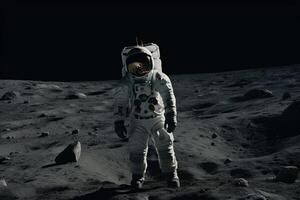 astronauta en el Luna. astronauta en exterior espacio. astronauta en espacio traje caminando en Luna superficie, ai generado foto