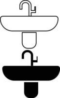 lavabo icono. baño lavabo signo. lavabo y grifo símbolo. lavabo describir. plano estilo. vector