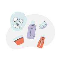 Daily skin care, flat vector illustration. Set of cosmetic products for face and body care