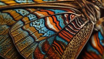 Vibrant animal markings in multi colored peacock feathers showcase nature beauty generated by AI photo