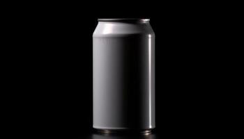 Shiny metal canister holds refreshing cola, perfect for drinking water generated by AI photo