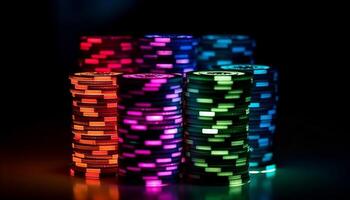 Stacks of wealth won in the dark casino nightlife generated by AI photo