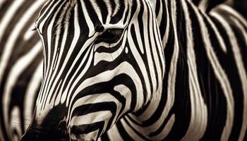 Monochrome elegance Zebra beauty in nature, close up animal portrait generated by AI photo