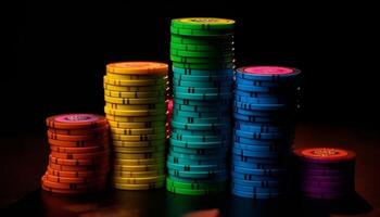 multi de colores juego papas fritas apilar alto en negro casino mesa generado por ai foto