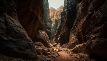 Majestic mountain range, eroded rock formations, tranquil green landscape generated by AI photo