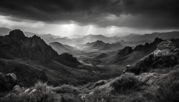 Majestic mountain peak in dramatic monochrome landscape, tranquil winter scene generated by AI photo