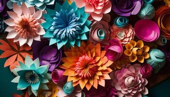 Multi colored abstract flower design backdrop illustration with ornate shapes generated by AI photo