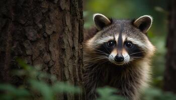 Cute mammal looking at camera in green forest outdoors generated by AI photo