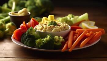 Fresh vegetable salad with organic guacamole, healthy and gourmet meal generated by AI photo