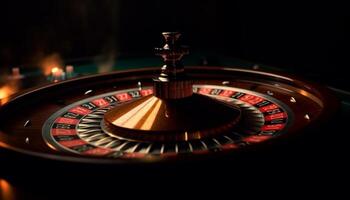 Roulette wheel spinning, chance for jackpot, wealth and success generated by AI photo