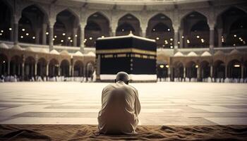 Praying men in Arabic style architecture at famous place outdoors generated by AI photo