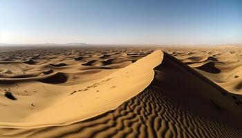 puesta de sol terminado majestuoso arena dunas en árido África extremo terreno generado por ai foto