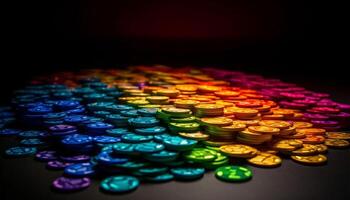 Vibrant colors of gambling chips symbolize wealth and success generated by AI photo