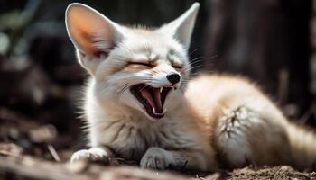 Cute kitten playing in grass, focus on foreground and whiskers generated by AI photo