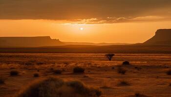 majestuoso arenisca acantilados silueta famoso Monumento Valle a puesta de sol generado por ai foto