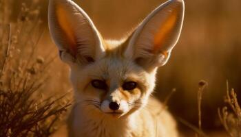 Cute rabbit sitting in grass, looking at camera with alertness generated by AI photo