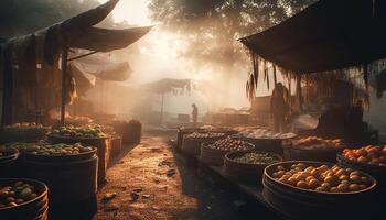 Grilled meat and vegetables, fresh from the farm, sold outdoors generated by AI photo