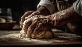 Handmade bread dough, crafted with skill and creativity indoors generated by AI photo