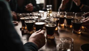 Wooden table with drinks glasses perfect summer celebration generated by AI photo