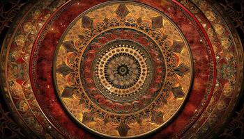 Ornate mandala tapestry with floral pattern in multi colored symmetry generated by AI photo