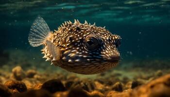 Tropical fish swim in colorful coral reef in the Caribbean generated by AI photo