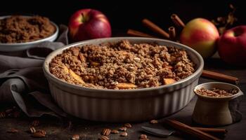 Homemade apple pie baked with fresh fruit and gourmet spices generated by AI photo