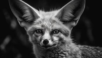 Red fox staring, alertness in animal eye, selective focus portrait generated by AI photo
