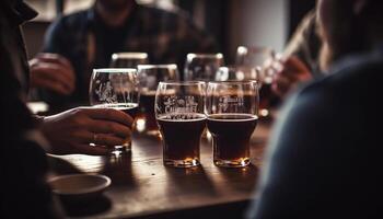 Group of friends enjoying drinks and togetherness at bar counter generated by AI photo