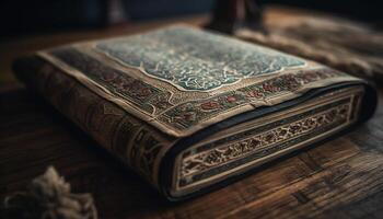 Antique book cover with Arabic script, a symbol of spirituality generated by AI photo