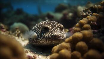 vistoso payaso pescado nada en movimiento mediante tropical coral arrecife generado por ai foto