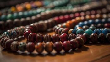 Multi colored bead necklace and bracelet collection, a fashion statement accessory generated by AI photo