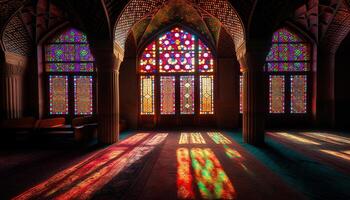 majestuoso catedral con manchado vaso ventanas y florido gótico arquitectura generado por ai foto