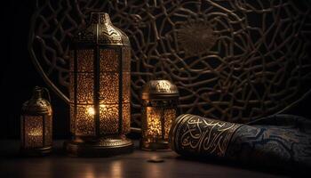 iluminado antiguo linterna simboliza espiritualidad en Ramadán celebracion, antiguo culturas generado por ai foto