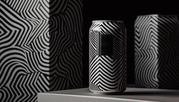 Striped bottle in black and white, a modern decoration design generated by AI photo