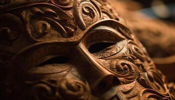 Ancient mask sculpture, ornate design, indigenous culture photo