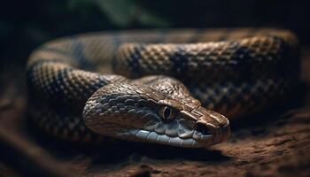 Close up of venomous viper spooky spiral tongue photo