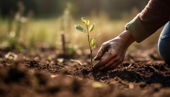 mano participación nuevo vida, plantando para crecimiento generativo ai foto