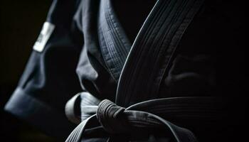 negro cinturón atleta practicando taekwondo en dojo generativo ai foto