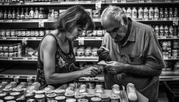 dos mujer elegir arte productos en Tienda generativo ai foto